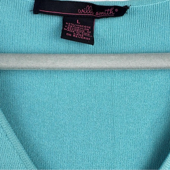 VTG Y2K Will Smith Turquoise Sleeveless Wrap Top Seashell Fringe Size L V-Neck - Picture 6 of 7